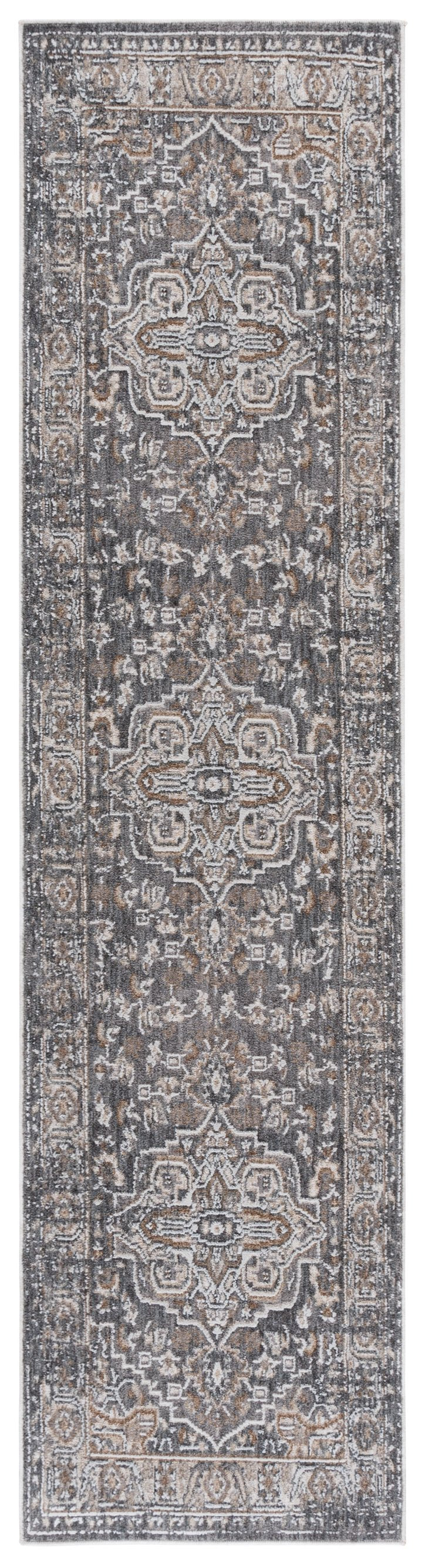 Safavieh Finley Traditional Style Runner Rug - Elegant Soft Polyester Design For Hallways And Narrow Spaces Dark Grey ,Beige Polyester Fin306f-28