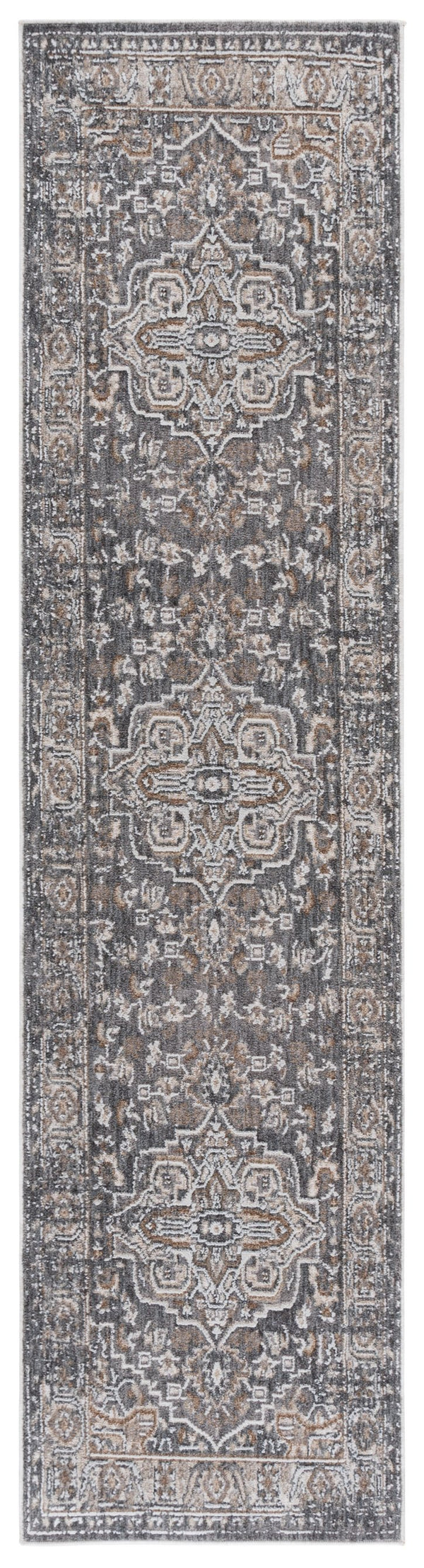 Safavieh Finley Traditional Style Runner Rug - Elegant Soft Polyester Design For Hallways And Narrow Spaces Dark Grey ,Beige Polyester Fin306f-28