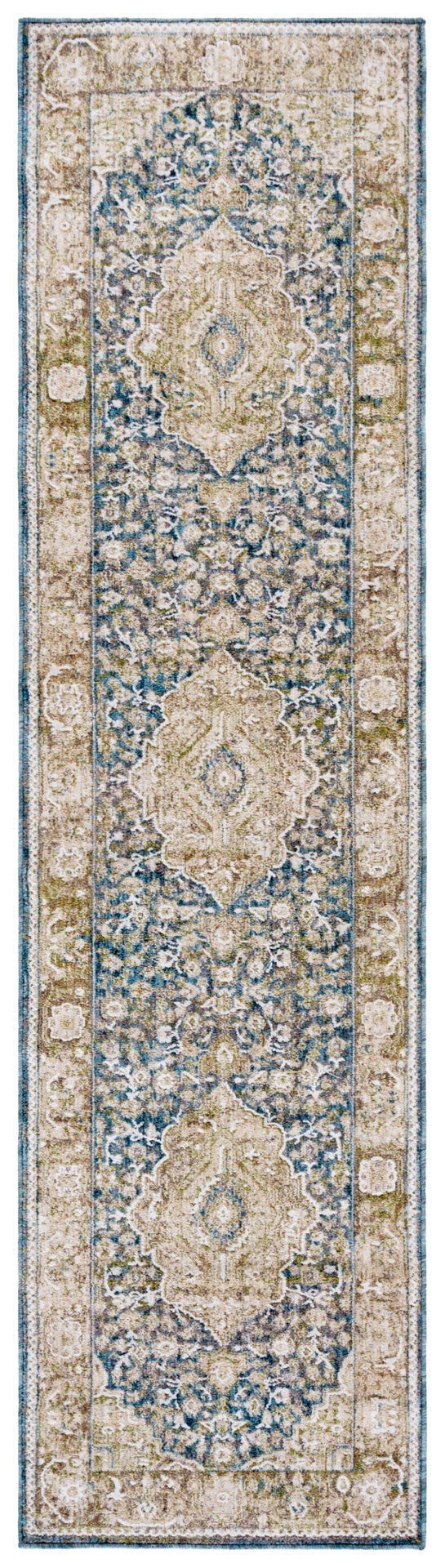 Safavieh Finley Elegant Traditional Runner Rug In Durable Polyester, Perfect For Hallways And Narrow Spaces Blue ,Beige Polyester Fin324m-4