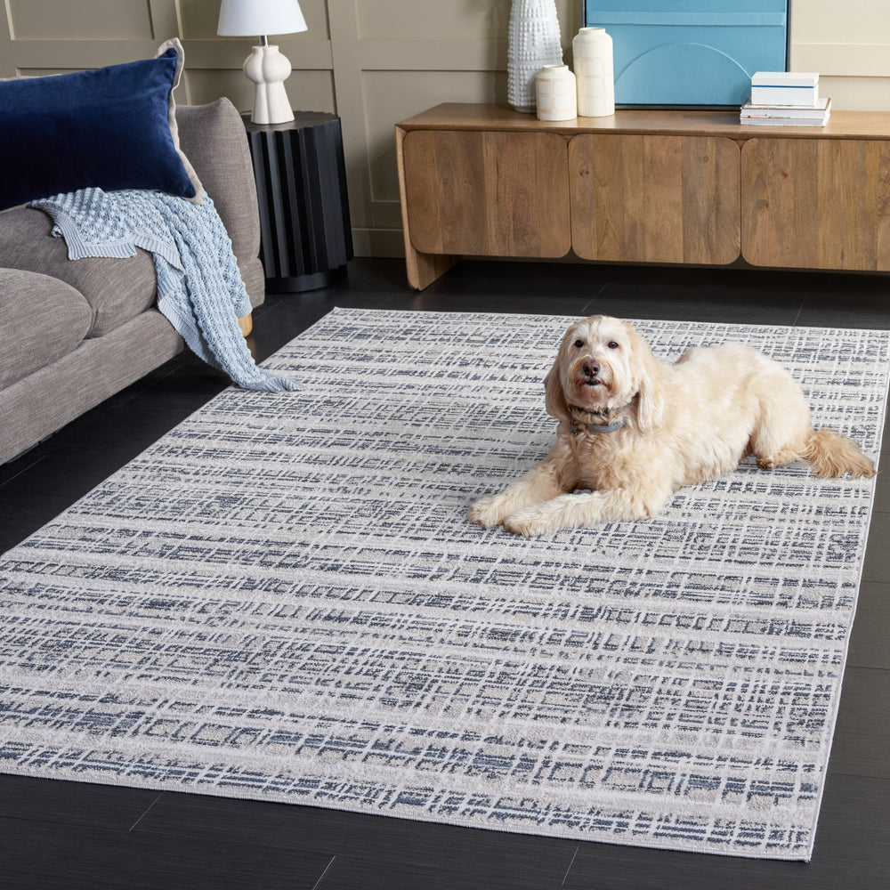 Safavieh Flint Low-Profile Blue & Gray Area Rug 5'3"X7'6" — Power-Loomed Turkey, Stain-Resistant, Modern Elegance FIT400M-5