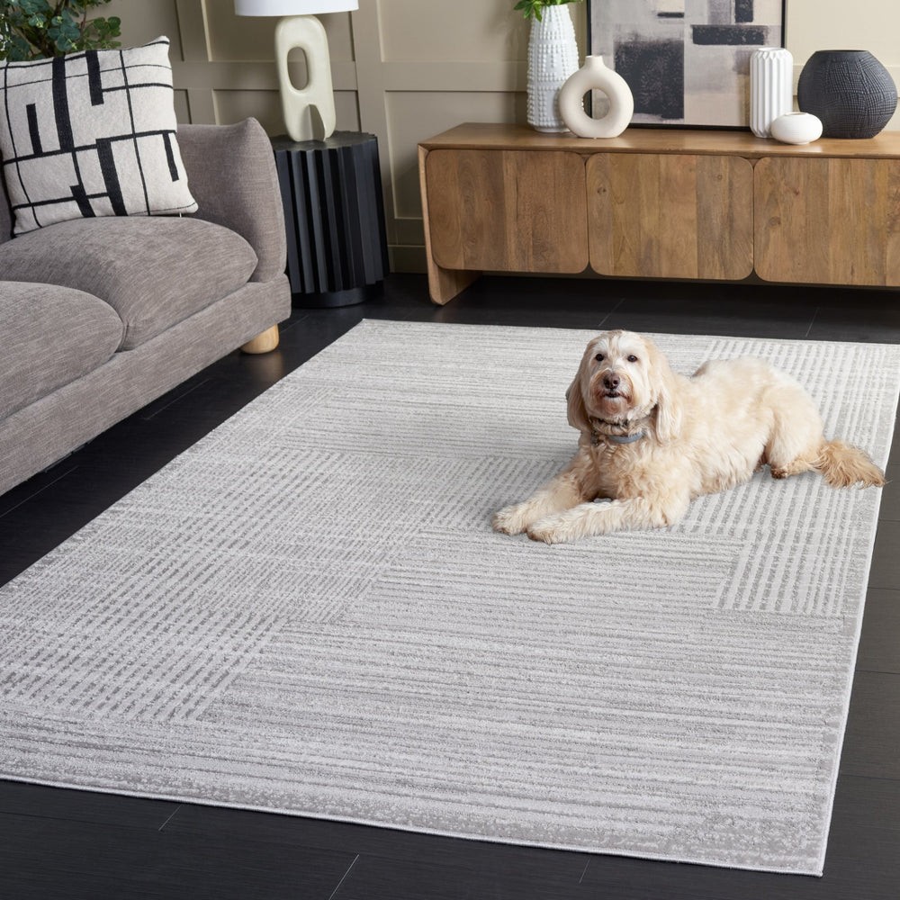 Safavieh Flint Low-Profile Grey Ivory Area Rug 5'3"X7'6" - Durable Power-Loomed Turkey, Stain-Resistant Modern Blend FIT404F-5
