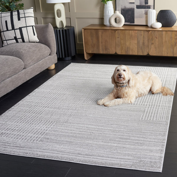 Safavieh Flint Low-Profile Grey Ivory Area Rug 5'3"X7'6" - Durable Power-Loomed Turkey, Stain-Resistant Modern Blend FIT404F-5
