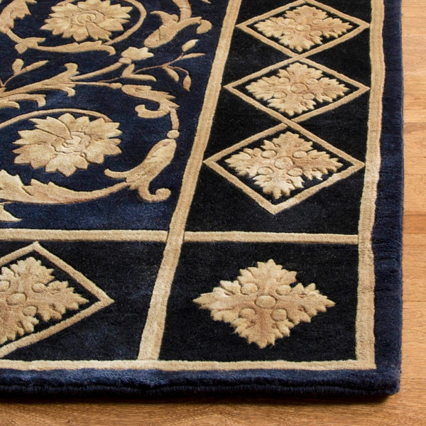 Safavieh Florence Hand Knotted Wool Area Rug - Luxurious Medallion Design With Botanical Motifs For Elegance Navy ,Black Wool Pile Fl06a-8r