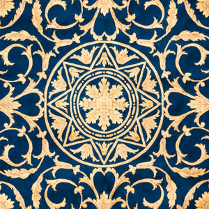 Safavieh Florence Hand Knotted Wool Area Rug - Luxurious Medallion Design With Botanical Motifs For Elegance Navy ,Black Wool Pile Fl06a-8r