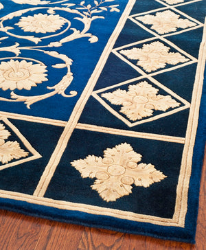 Safavieh Florence Hand Knotted Wool Area Rug - Luxurious Medallion Design With Botanical Motifs For Elegance Navy ,Black Wool Pile Fl06a-8r