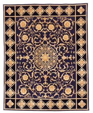 Safavieh Florence Hand Knotted Wool Area Rug - Luxurious Medallion Design With Botanical Motifs For Elegance Navy ,Black Wool Pile Fl06a-8r