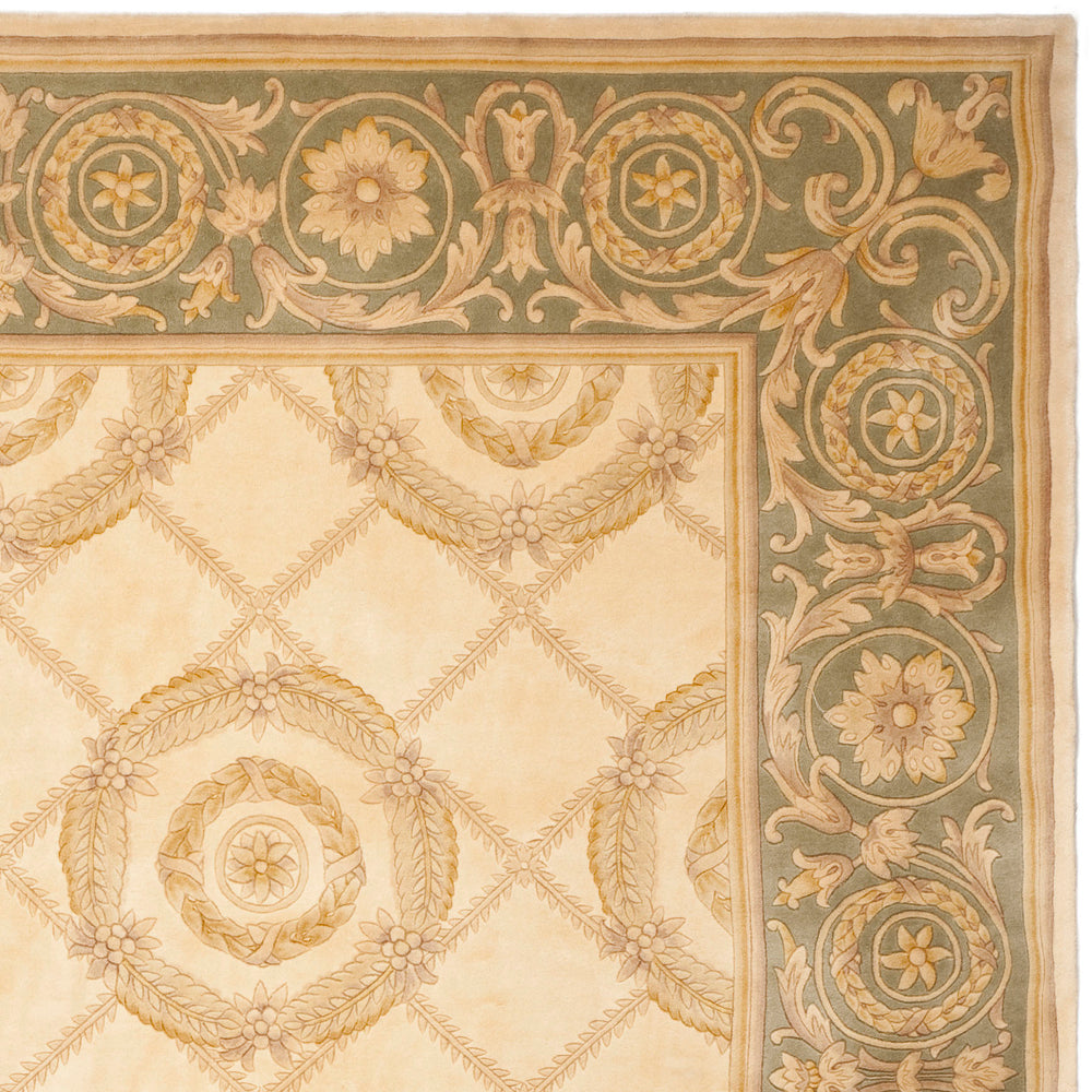 Safavieh Florence Hand-knotted Wool Area Rug - Luxurious Navy And Cream Design For Timeless Home Elegance Ivory ,Green Wool Pile Fl09c-8