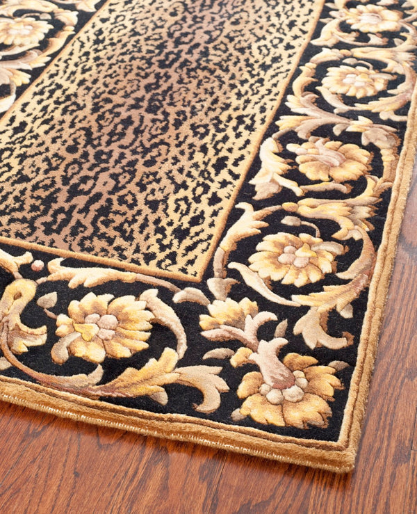 Safavieh Florence Hand-knotted Wool Area Rug - Luxurious Leopard Print With Floral Border For Timeless Elegance Assorted Wool Pile Fl11a-8sq