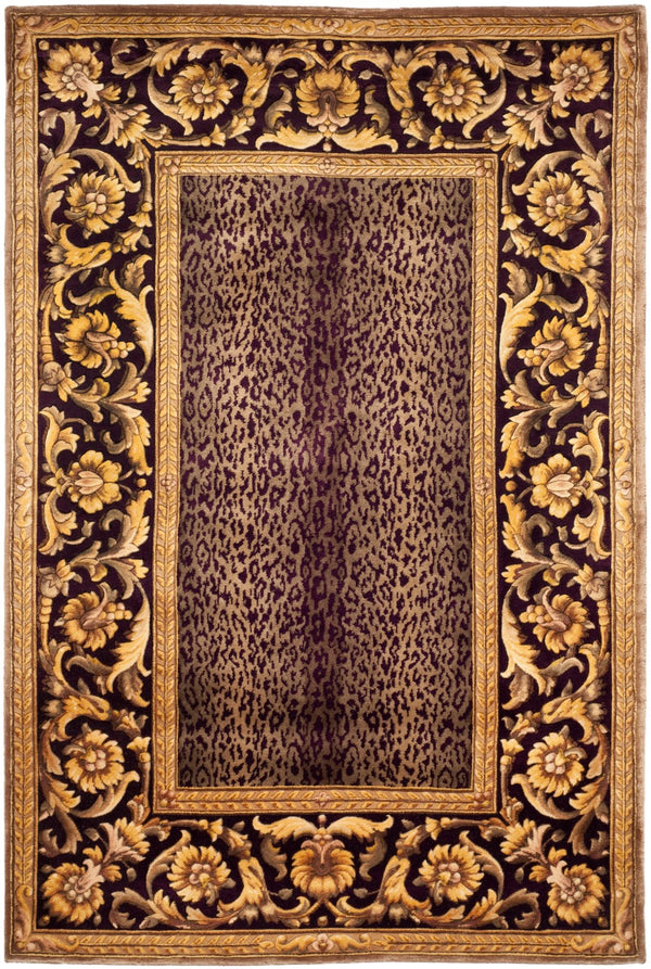 Safavieh Florence Hand-knotted Wool Area Rug - Luxurious Leopard Print With Floral Border For Timeless Elegance Assorted Wool Pile Fl11c-8sq