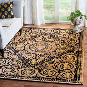 Safavieh Florence Hand-knotted Wool Area Rug - Luxurious Navy And Gold Design For Timeless Home Elegance Assorted Wool Pile Fl13a-8sq