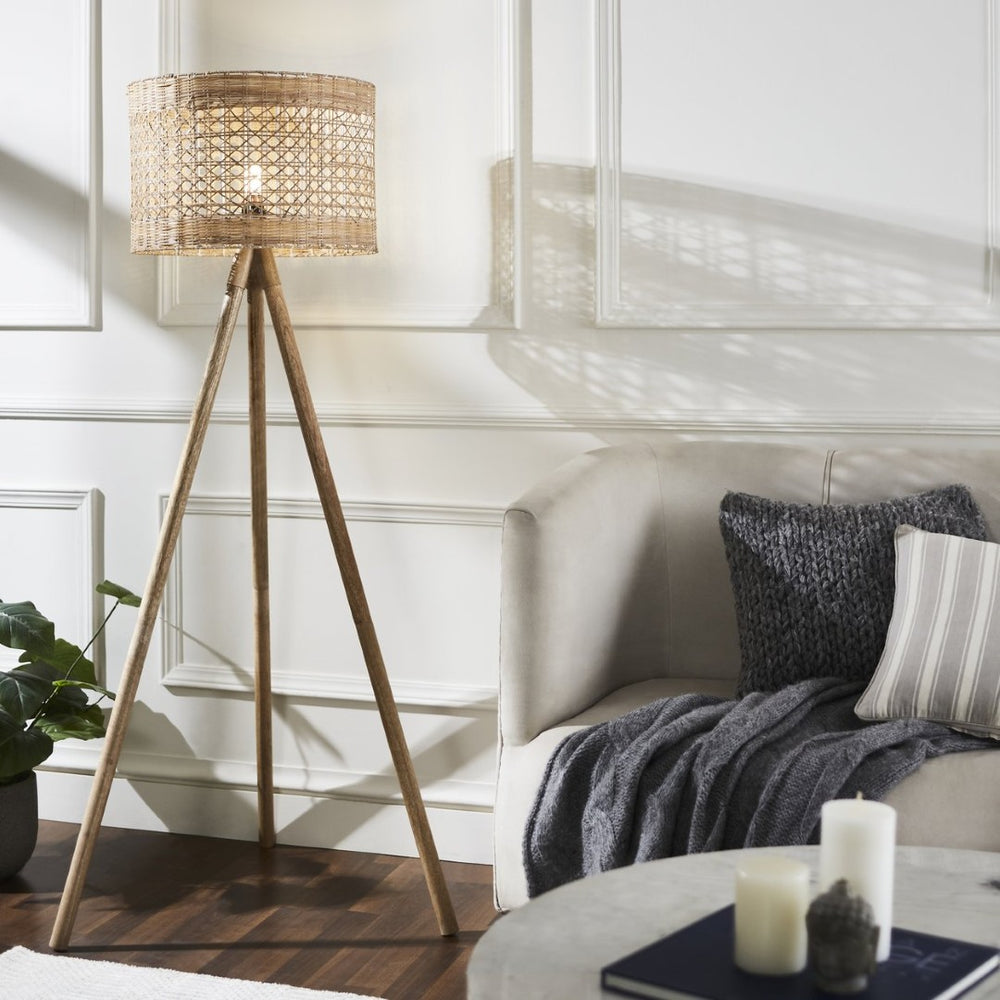 Safavieh AKROYD, 63-Inch Natural Wood Floor Lamp - Elegant Lighting for Living Rooms & Bedrooms, Minimalist Design FLL2001A