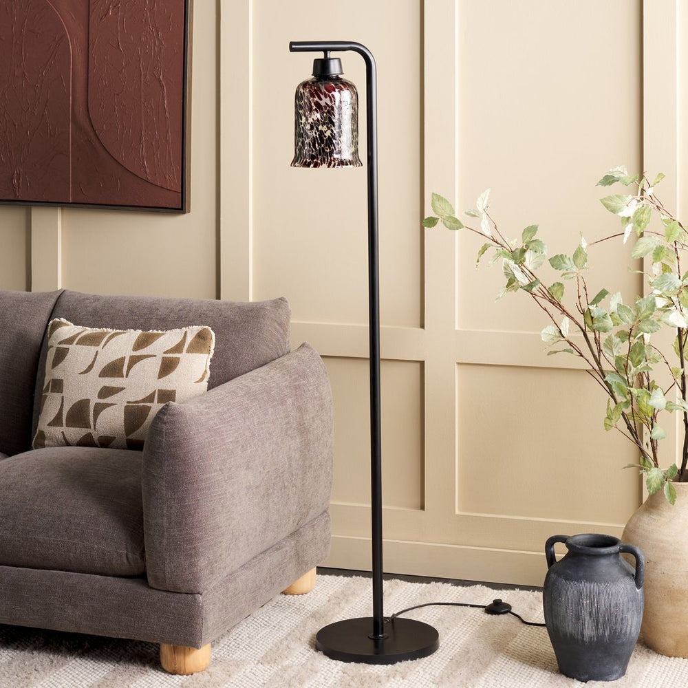 Safavieh Nezara, Elegant 58-inch Black/Brown Tortoise Metal/Glass Floor Lamp For Modern Home Ambiance Black ,Brown Tortoise Metal & Glass Body ,Glass Shade Fll3010a