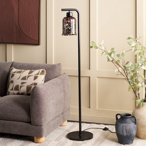 Safavieh Nezara, Elegant 58-inch Black/Brown Tortoise Metal/Glass Floor Lamp For Modern Home Ambiance Black ,Brown Tortoise Metal & Glass Body ,Glass Shade Fll3010a