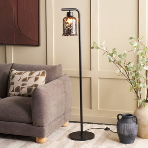Safavieh Nezara, Elegant 58-inch Black/Brown Tortoise Metal/Glass Floor Lamp For Modern Home Ambiance Black ,Brown Tortoise Metal & Glass Body ,Glass Shade Fll3010a