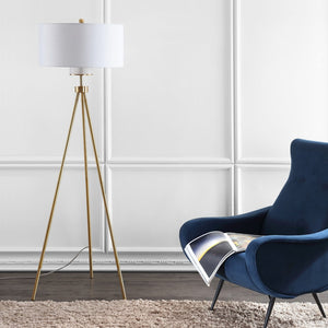 Safavieh ENRICA, 66-Inch Brass Iron Floor Lamp with Linen Shade - Modern Classic Design for Warm Ambiance FLL4008A