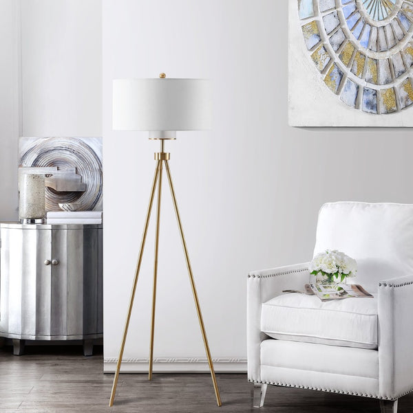 Safavieh ENRICA, 66-Inch Brass Iron Floor Lamp with Linen Shade - Modern Classic Design for Warm Ambiance FLL4008A