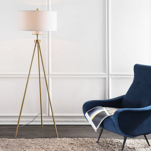 Safavieh ENRICA, 66-Inch Brass Iron Floor Lamp with Linen Shade - Modern Classic Design for Warm Ambiance FLL4008A