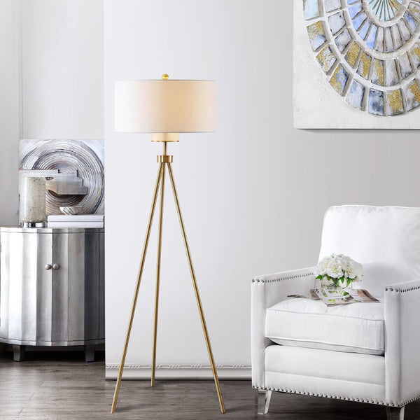 Safavieh ENRICA, 66-Inch Brass Iron Floor Lamp with Linen Shade - Modern Classic Design for Warm Ambiance FLL4008A