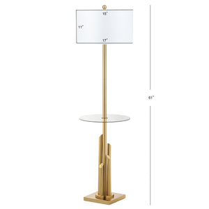 Safavieh AMBROSIO, 61-Inch Brass Floor Lamp with Integrated Glass Table for Stylish Living Room Ambiance FLL4009A