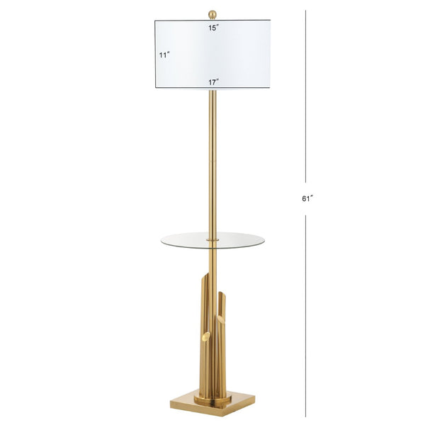 Safavieh AMBROSIO, 61-Inch Brass Floor Lamp with Integrated Glass Table for Stylish Living Room Ambiance FLL4009A