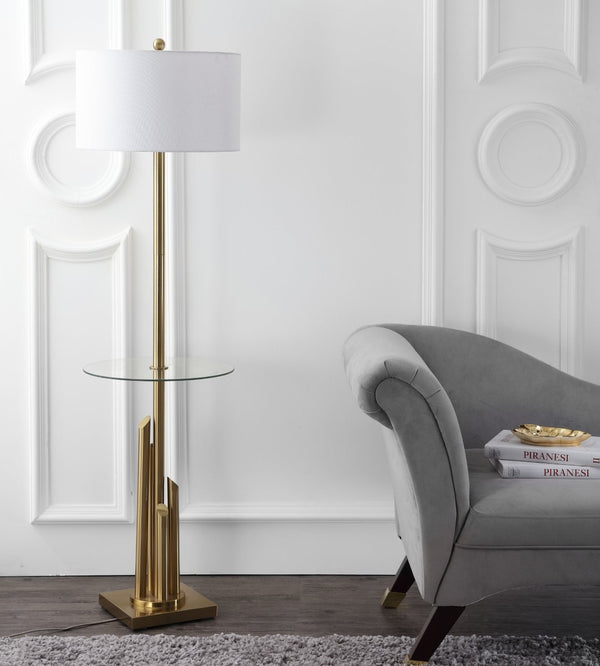 Safavieh AMBROSIO, 61-Inch Brass Floor Lamp with Integrated Glass Table for Stylish Living Room Ambiance FLL4009A