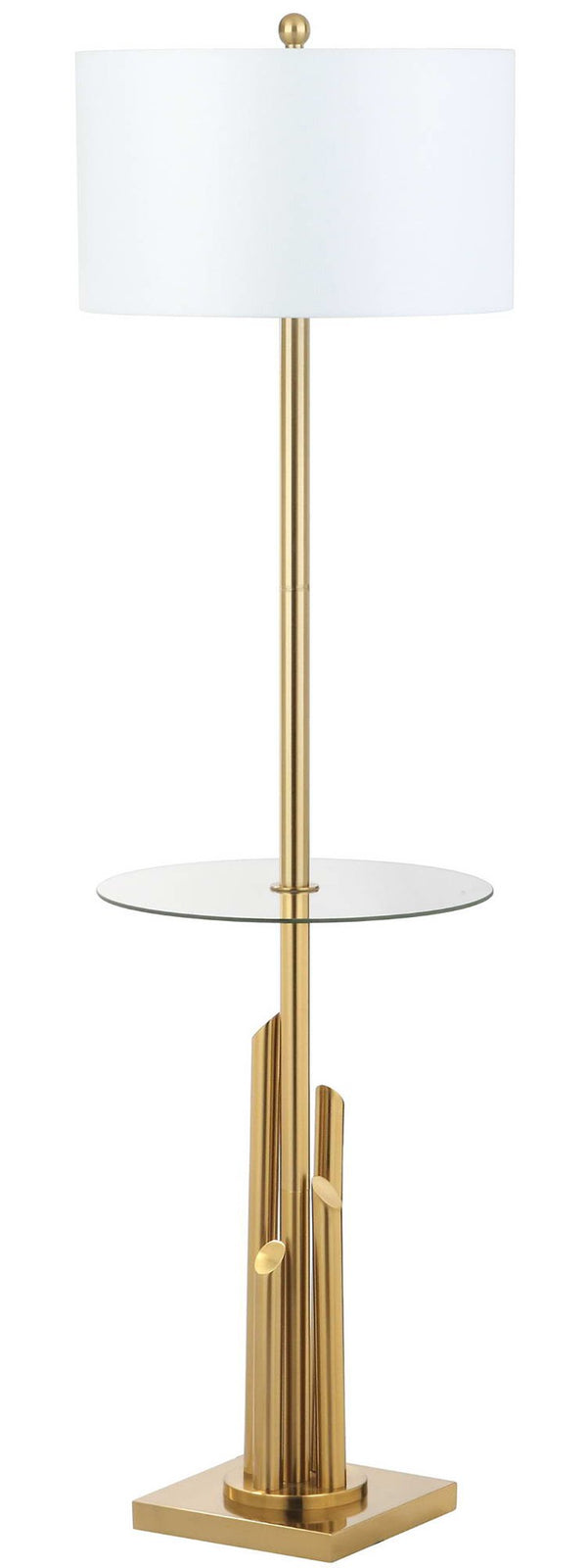 Safavieh AMBROSIO, 61-Inch Brass Floor Lamp with Integrated Glass Table for Stylish Living Room Ambiance FLL4009A