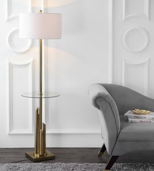 Safavieh AMBROSIO, 61-Inch Brass Floor Lamp with Integrated Glass Table for Stylish Living Room Ambiance FLL4009A