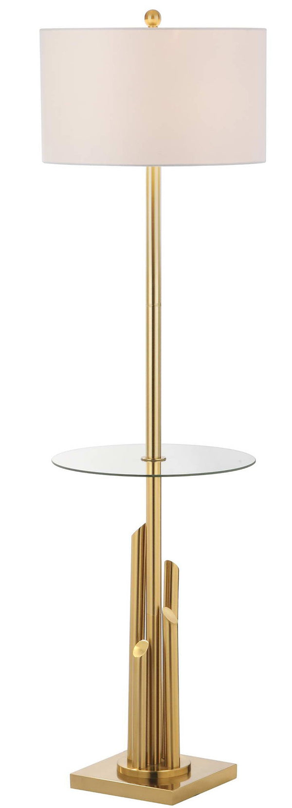 Safavieh AMBROSIO, 61-Inch Brass Floor Lamp with Integrated Glass Table for Stylish Living Room Ambiance FLL4009A