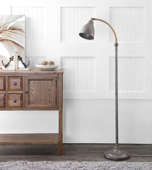 Safavieh NALDO, 60-Inch Grey Iron & Rope Floor Lamp - Elegant Arc Design for Modern Living Spaces & Reading FLL4011A