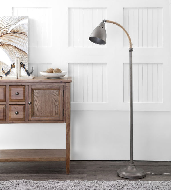 Safavieh NALDO, 60-Inch Grey Iron & Rope Floor Lamp - Elegant Arc Design for Modern Living Spaces & Reading FLL4011A