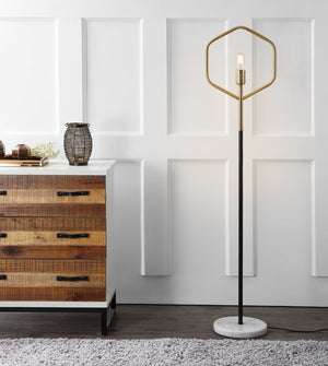 Safavieh MAVE, 57-Inch Brass and Black Iron Floor Lamp with White Marble Accent for Modern Spaces FLL4014A