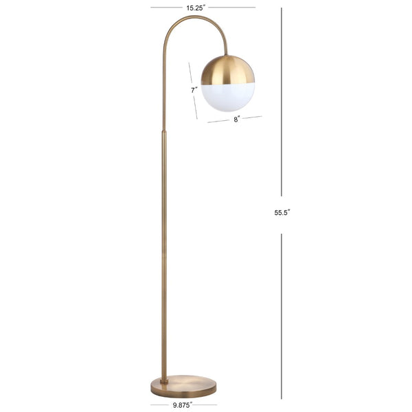 Safavieh JONAS, 55.5-Inch Brass Floor Lamp with Milk Glass Globe - Elegant Lighting for Modern Interiors FLL4018A