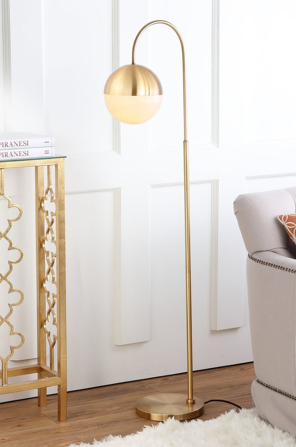 Safavieh JONAS, 55.5-Inch Brass Floor Lamp with Milk Glass Globe - Elegant Lighting for Modern Interiors FLL4018A