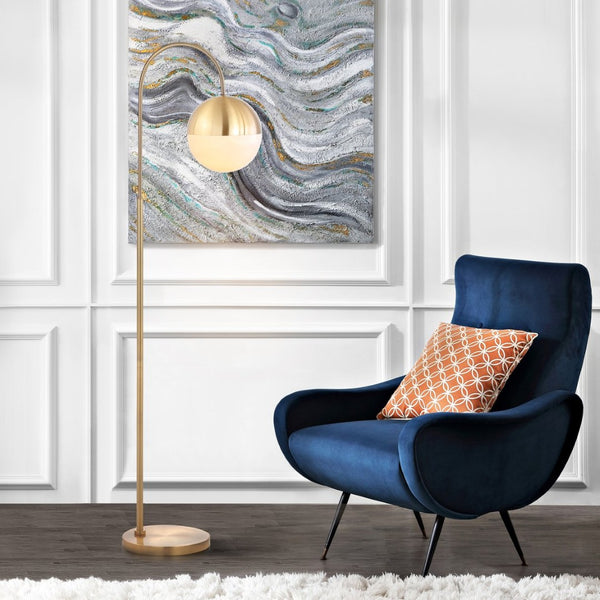 Safavieh JONAS, 55.5-Inch Brass Floor Lamp with Milk Glass Globe - Elegant Lighting for Modern Interiors FLL4018A