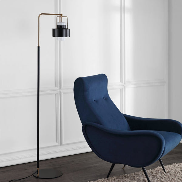 Safavieh BRENDON, 59.5" Black & Brass Iron Floor Lamp - Elegant Minimalist Design for Stylish Home Lighting FLL4039A