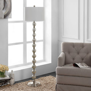 Safavieh CACE, 60-Inch Brushed Nickel Floor Lamp - Elegant Iron/Glass Design for Ambient Home Lighting FLL4074A