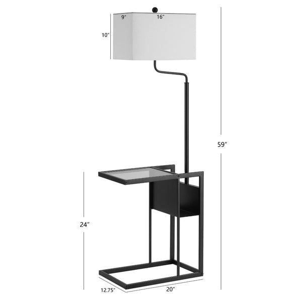 Safavieh JANSON, 59-Inch Modern Black Iron Floor Lamp with Glass Side Table for Stylish Ambient Lighting FLL4081A