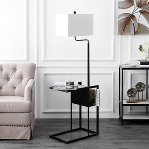 Safavieh JANSON, 59-Inch Modern Black Iron Floor Lamp with Glass Side Table for Stylish Ambient Lighting FLL4081A