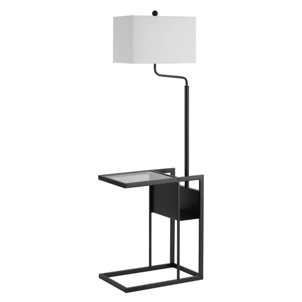 Safavieh JANSON, 59-Inch Modern Black Iron Floor Lamp with Glass Side Table for Stylish Ambient Lighting FLL4081A