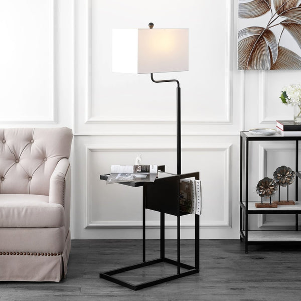 Safavieh JANSON, 59-Inch Modern Black Iron Floor Lamp with Glass Side Table for Stylish Ambient Lighting FLL4081A