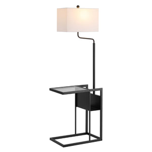 Safavieh JANSON, 59-Inch Modern Black Iron Floor Lamp with Glass Side Table for Stylish Ambient Lighting FLL4081A
