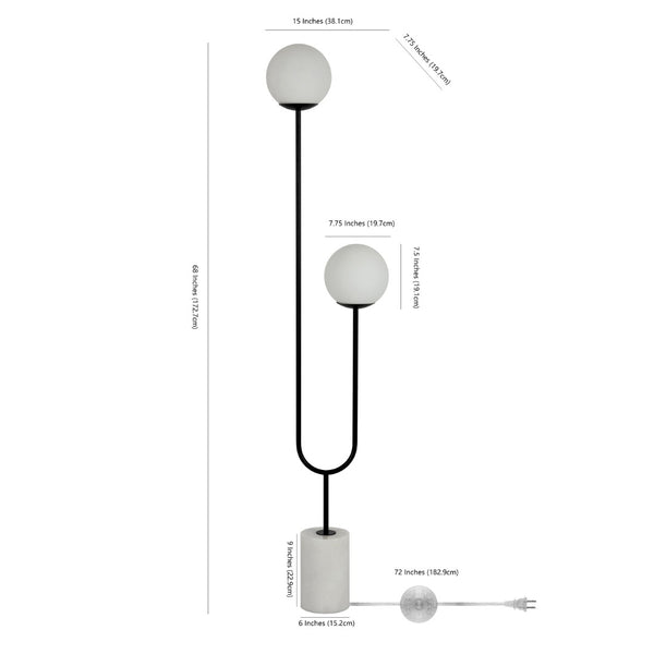 Safavieh LEIF, Elegant 2-Light Floor Lamp - 68" Tall Black Iron & White Glass with Marble Base for Any Room FLL4092A