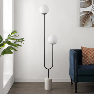 Safavieh LEIF, Elegant 2-Light Floor Lamp - 68" Tall Black Iron & White Glass with Marble Base for Any Room FLL4092A