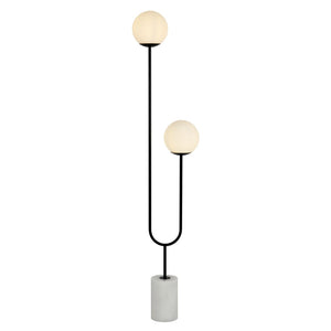 Safavieh LEIF, Elegant 2-Light Floor Lamp - 68" Tall Black Iron & White Glass with Marble Base for Any Room FLL4092A