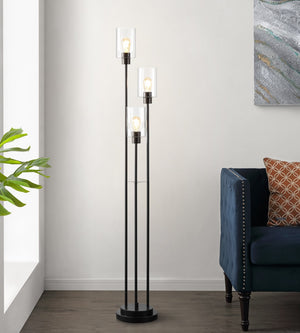 Safavieh Remis Glass And Iron Floor Lamp  Black FLL4098A