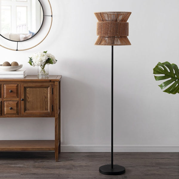 Safavieh BOYER, 60-Inch Iron Floor Lamp in Natural/Black - Stylish Ambient Lighting for Any Room Décor FLL4100A