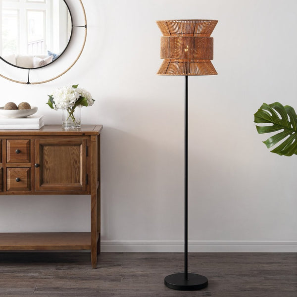 Safavieh BOYER, 60-Inch Iron Floor Lamp in Natural/Black - Stylish Ambient Lighting for Any Room Décor FLL4100A