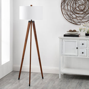 Safavieh CAMEO, 62.5-Inch Walnut Wood & Iron Floor Lamp - Elegant Ambient Lighting for Modern & Classic Spaces FLL4102A