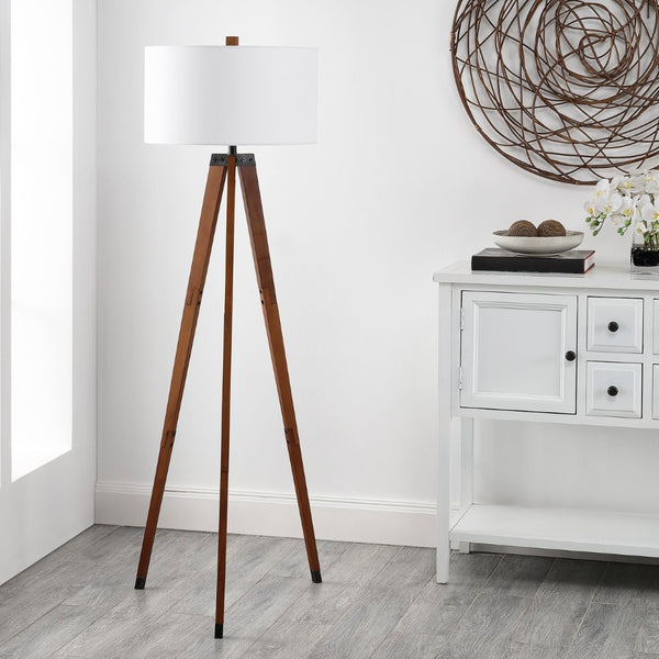 Safavieh CAMEO, 62.5-Inch Walnut Wood & Iron Floor Lamp - Elegant Ambient Lighting for Modern & Classic Spaces FLL4102A
