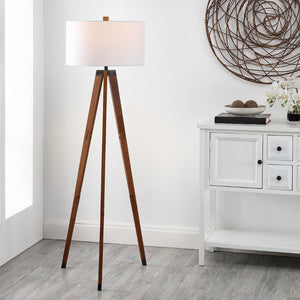 Safavieh CAMEO, 62.5-Inch Walnut Wood & Iron Floor Lamp - Elegant Ambient Lighting for Modern & Classic Spaces FLL4102A
